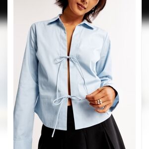 Abercrombie & Fitch Tie Front Long Sleeves Shirt Size Small In Blue